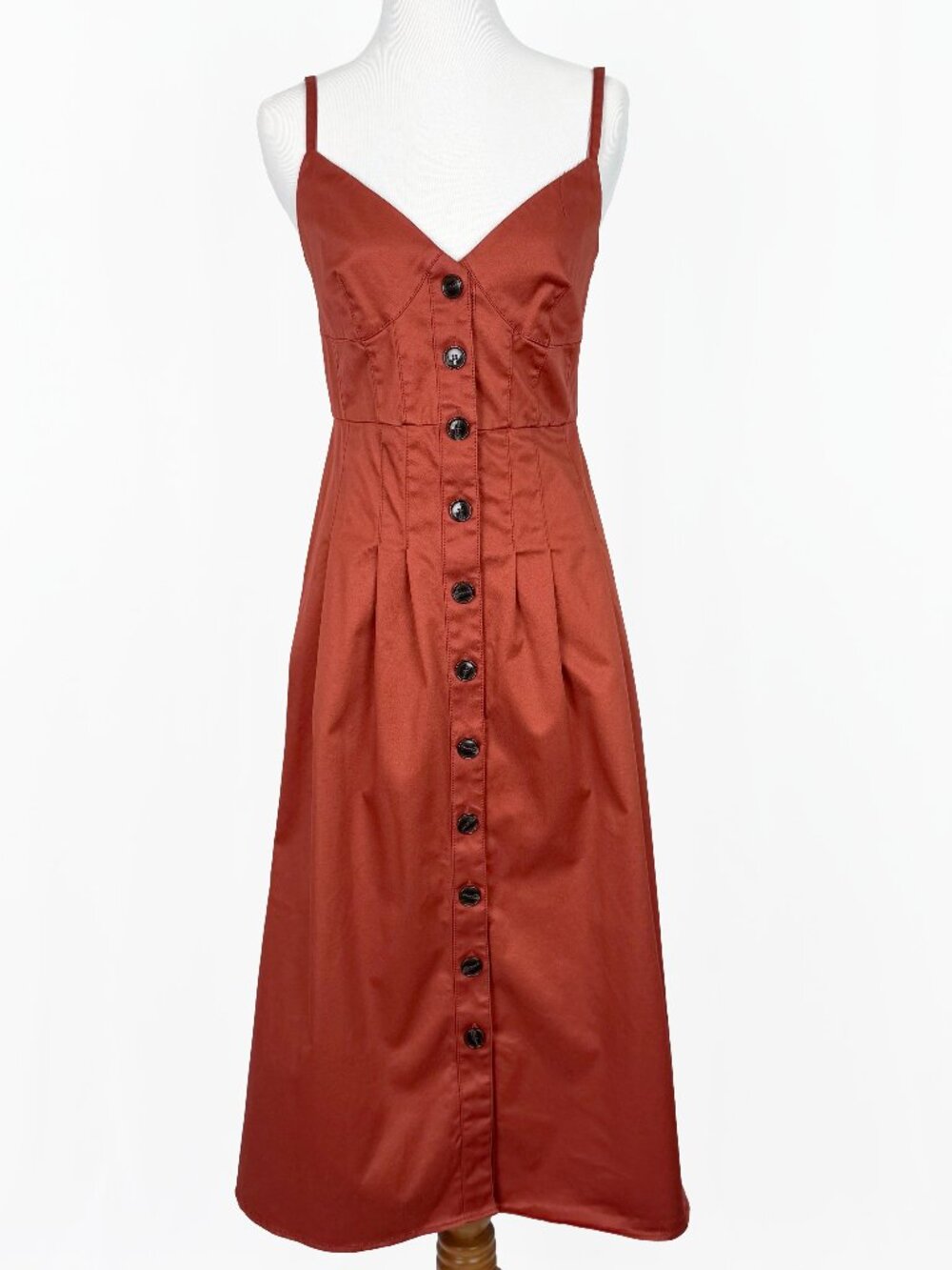 J.Crew Button Front Stretch Twill Midi Dress Womens Sz 0 Rust Terracotta Orange